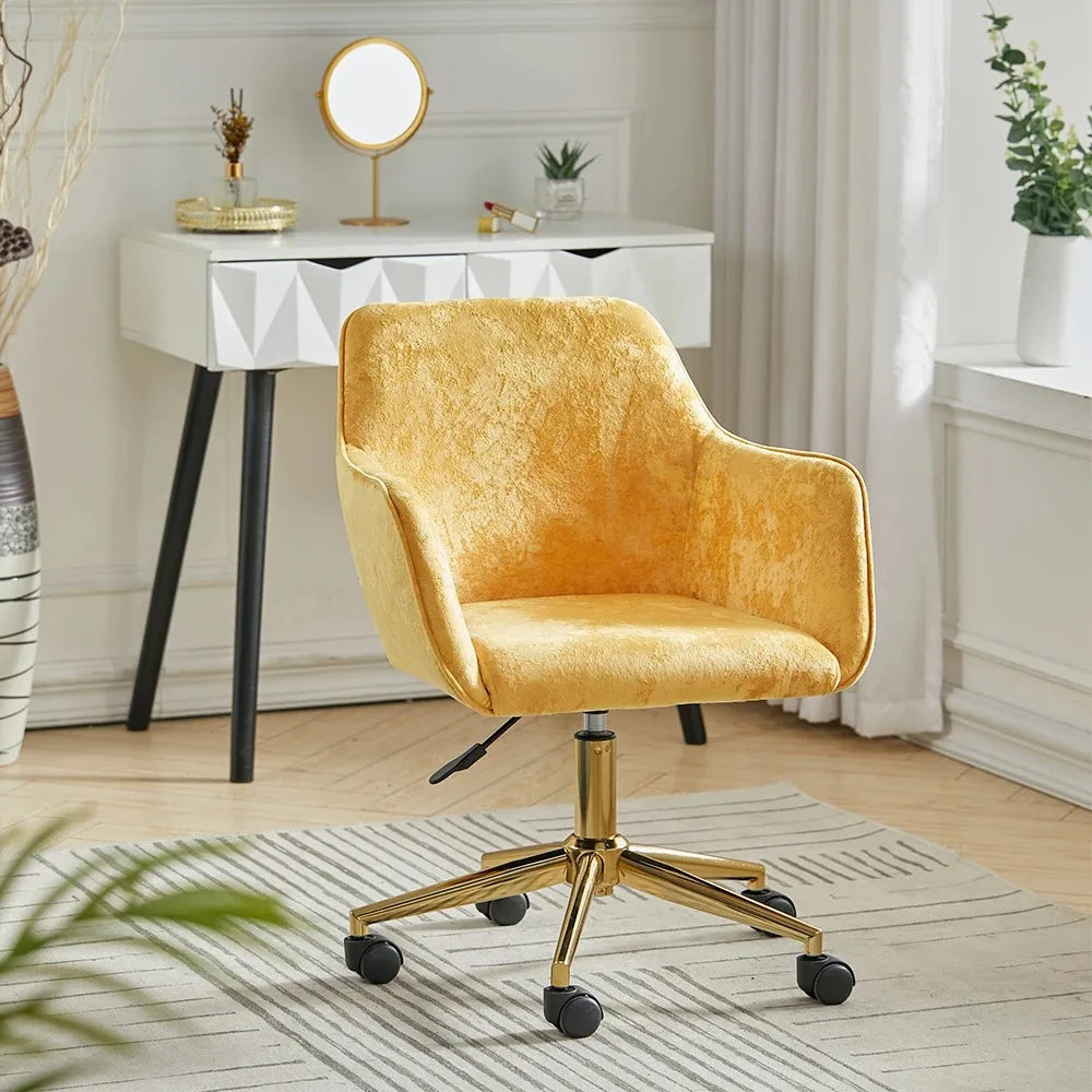 Velvet Upholstered Home Office Chair with Gold Base