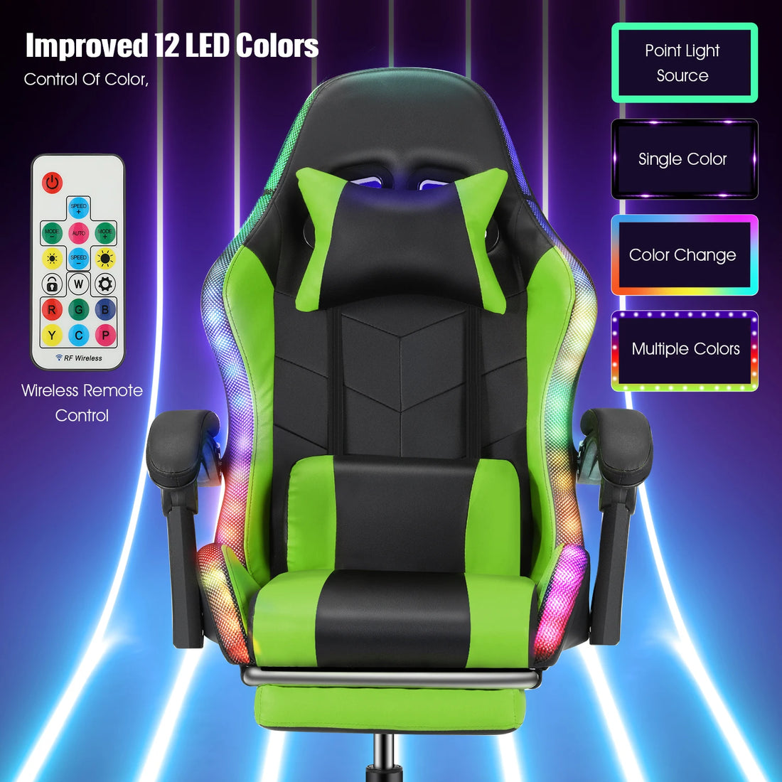 LED Light with Bluetooth Speakers Gaming Chair